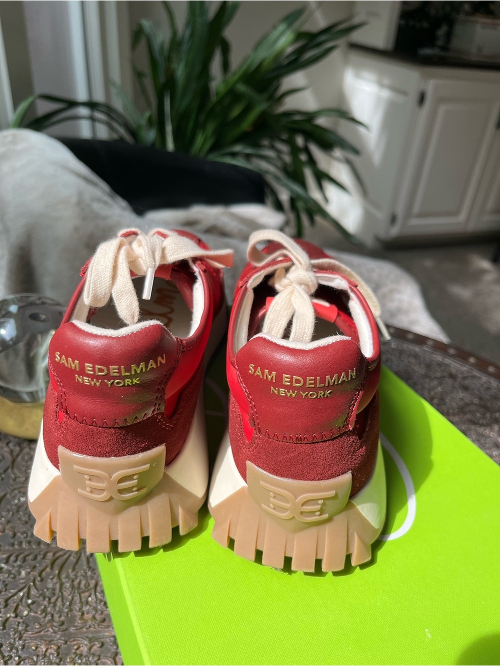 SAM EDELMAN LANGLEY LACE UP SNEAKERS IN DEEP SCARLET RED SUEDE 7 - Picture 10 of 11
